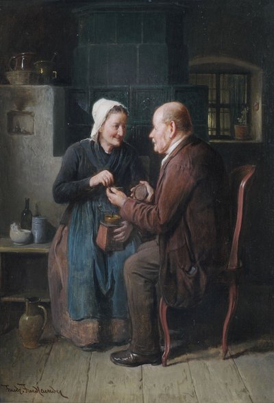 Older Couple in Kitchen Interior by Friedrich Friedlander
